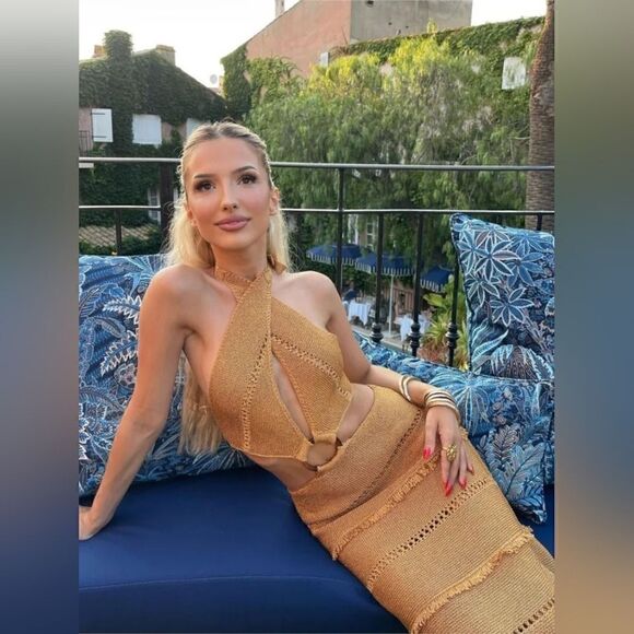 ZARA BUCKLED METALLIC THREAD KNIT DRESS GOLD - Picture 5 of 16